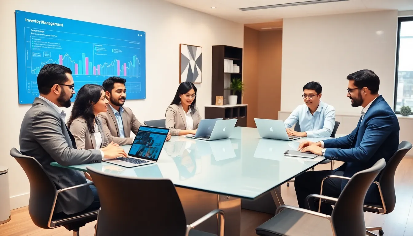 diverse team discussing inventory management in a modern office.